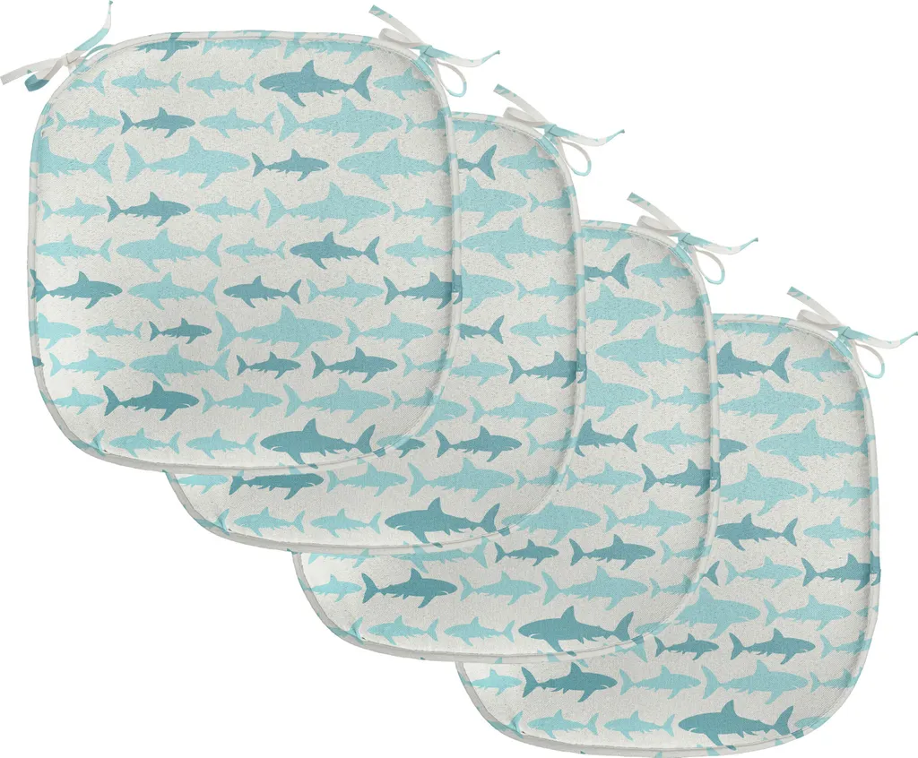 Lot 4 Coussins Décoratifs avec Attaches Motif Océan et Requins 40cm