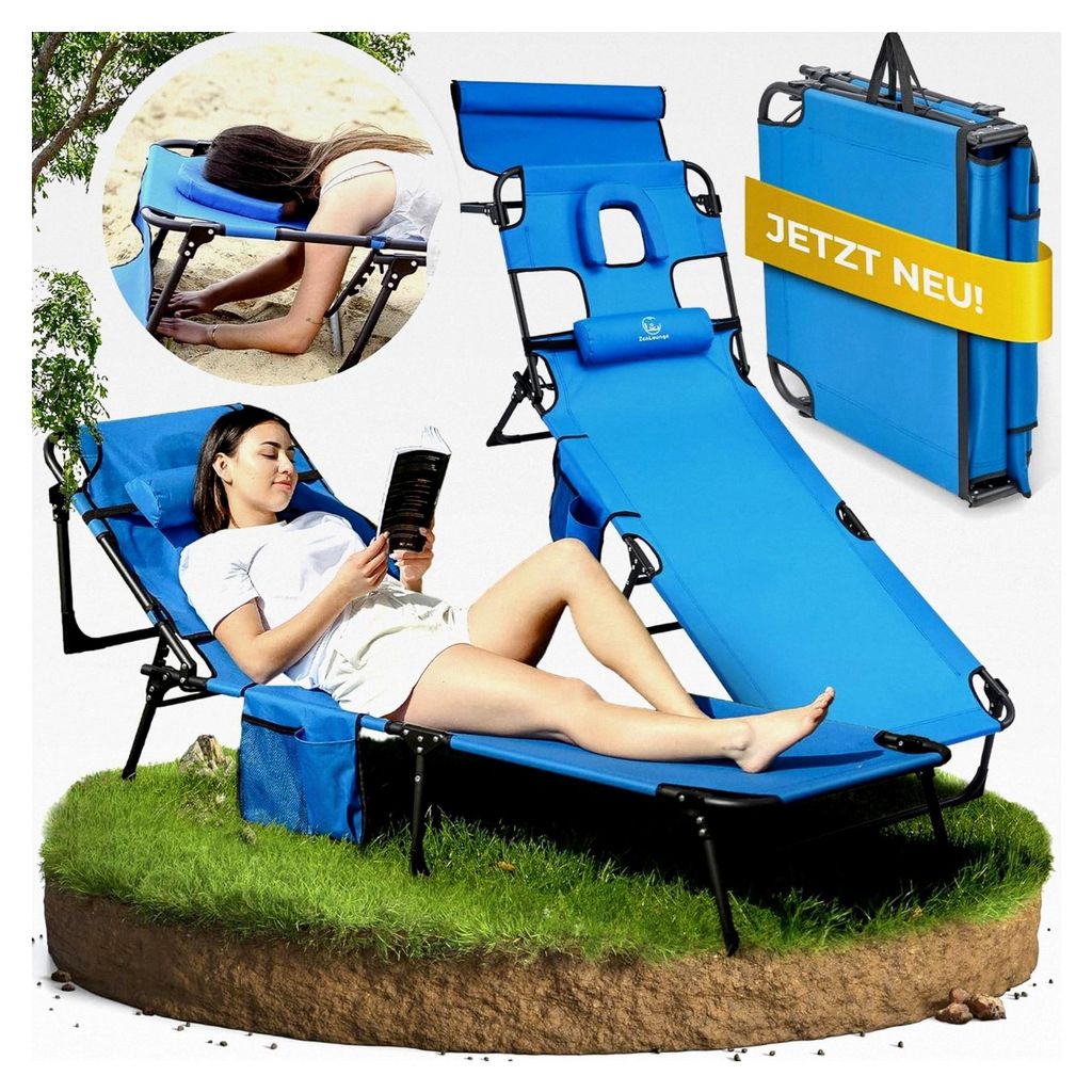 Sonnenliege - Klappbar mit Kopfloch Extra Breit Leicht | Gartenliege Relaxliege Strandliege Liegestuhl Campingliege für Strand Balkon Outdoor Gart...