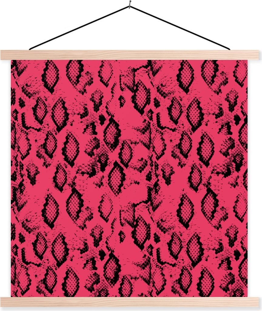 MuchoWow Textilposter Schlangendruck - Tiere - Rosa 120x120 cm mit holzfarbenen Rahmen - Textil-Poster