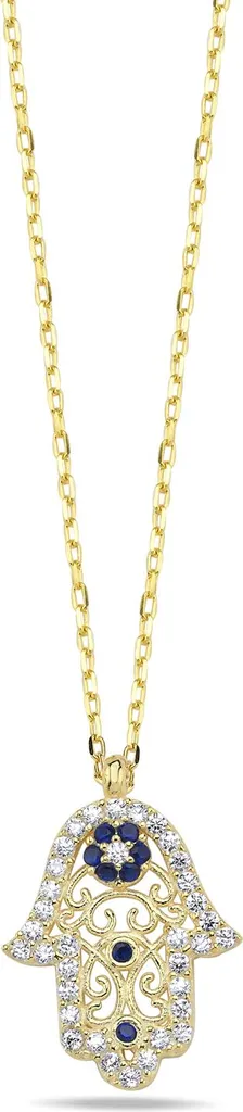 Collier Minimaliste Argent et Or 18K Main de Fatima serti de Zircone Pro