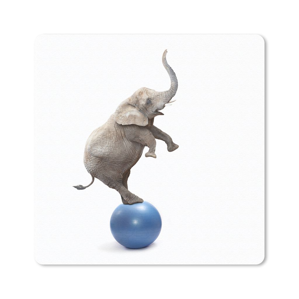 MuchoWow Mauspad Mousepad Elefant - Ball - Blau - Weiß 20x20 cm - Mousepads - Maus Mat - Pad - Mausunterlage - Desk Mat - Bureauartikeln
