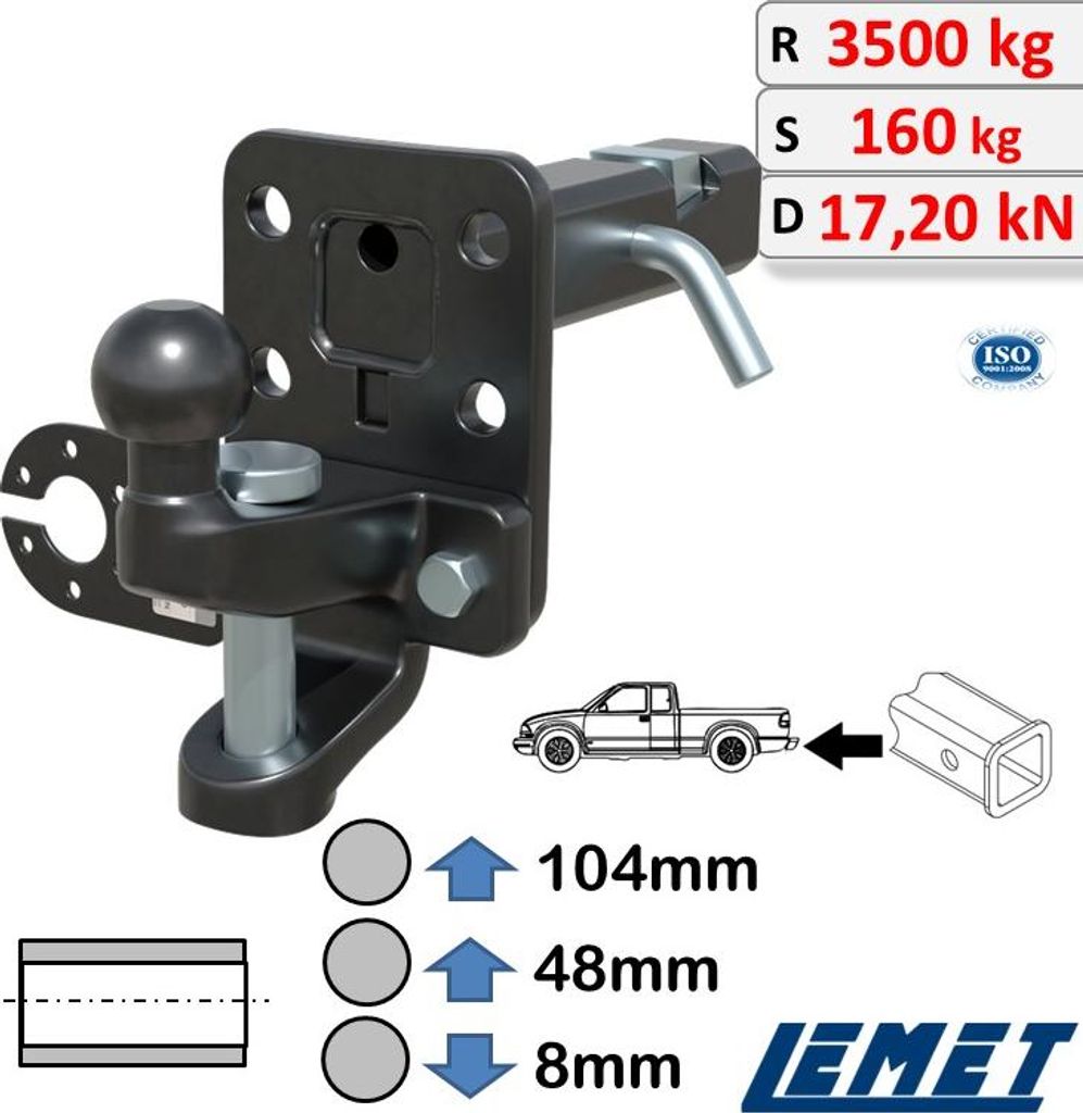 2-Zoll AHK-Adapter Kombikupplung Maulkupplung für VW Tiguan II Bj. ab 2017