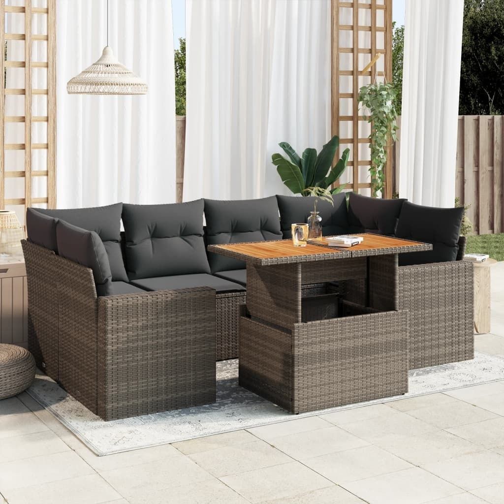 Maison Exclusive - 7-tlg. Garten-Sofagarnitur mit Kissen Grau Poly Rattan