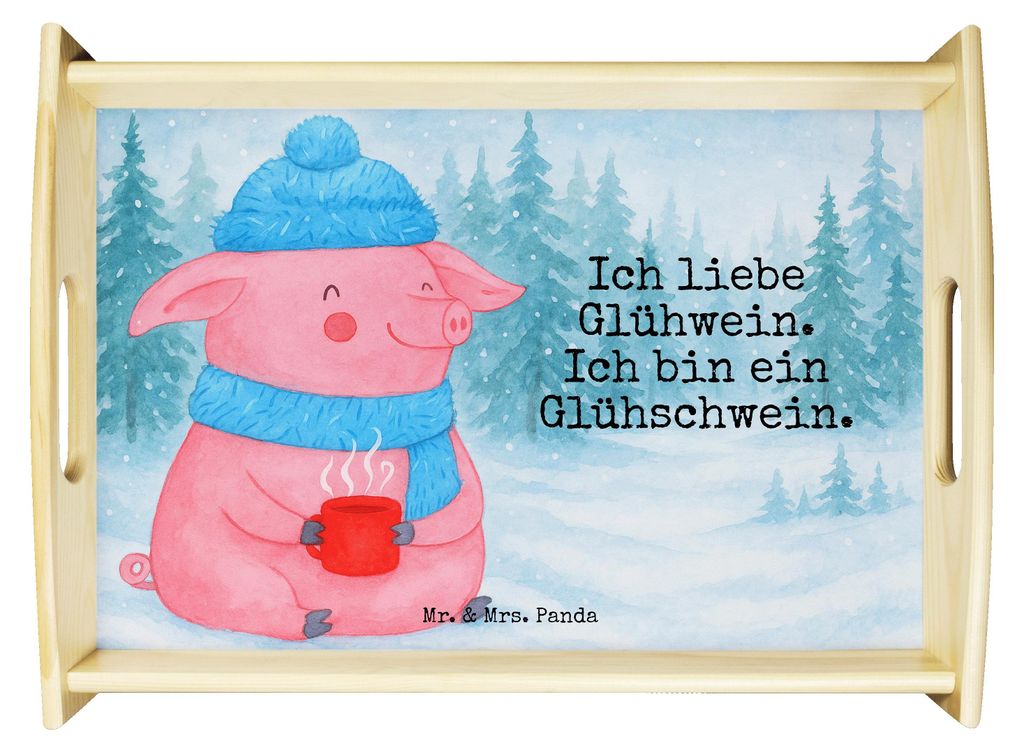 Mr. & Mrs. Panda Sofa Tablett Schwein Glühwein Design - Weiß - Geschenk, Punsch, holz, Glühschwein, Holztablett, Weihnachtsmarkt, Weihnachten, s...