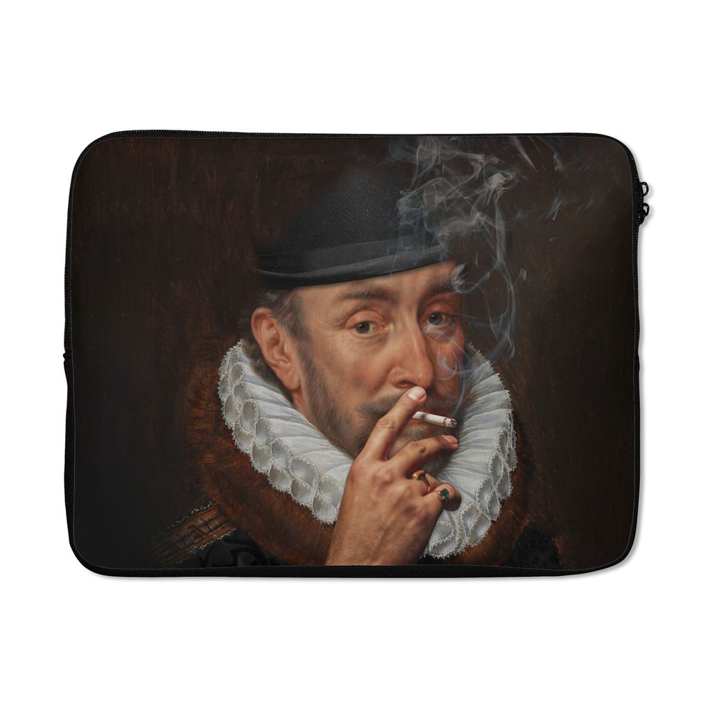 MuchoWow Laptop Hülle 17 Zoll Laptoptasche Wilhelm von Oranien - Adriaen Thomasz - Zigaretten - Zipper - Schutzabdeckung