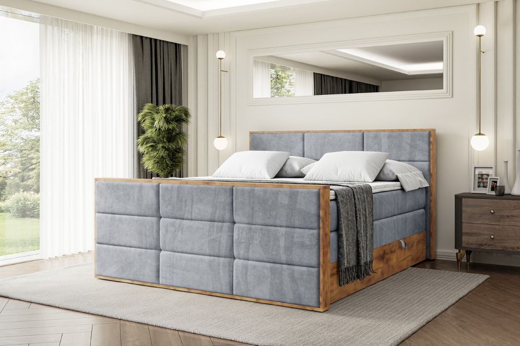 ALTDECOR Boxspringbett mit Matratze und Lattenrost, Topper, Fußteil,Polsterbett mit Bettkasten, Bett mit Stauraum H3- und H4- Matratze, Doppelbett...