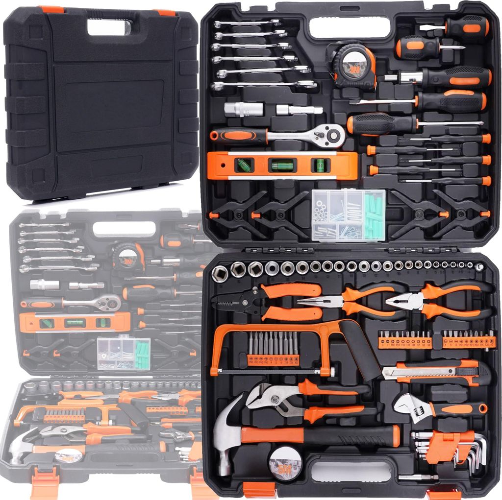 A tool kit laid out in its case.