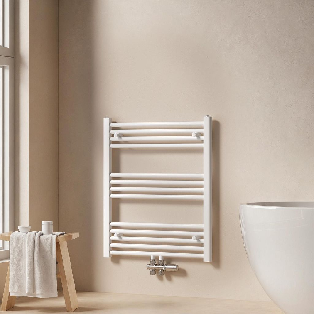 EMKE Badheizkörper Handtuchtrockner Heizkörper 60x75cm 337 Watt Leistung Weiß Bad-Heizkörper Mittelanschluss Heizung ohne Heizstab