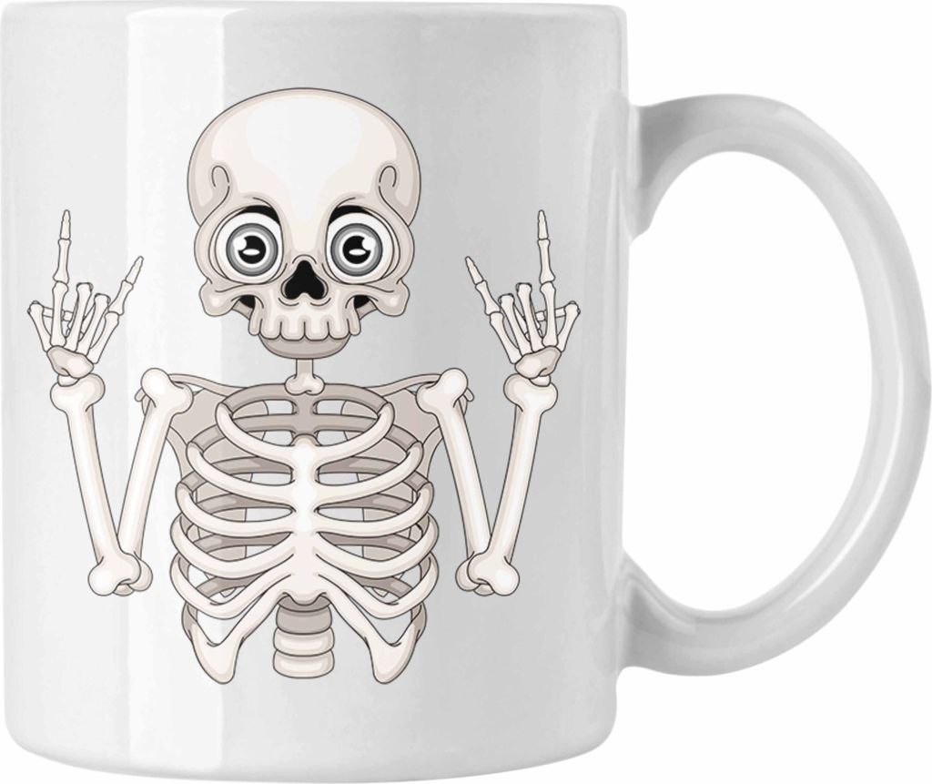 Trendation - Lustige Tasse Rock n Roll Fans: Tasse Skelett Geschenkidee (Weiß)
