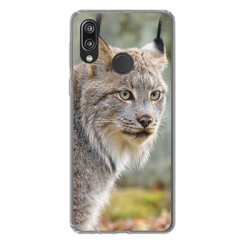 MuchoWow Handyhülle Schutzhülle Hülle für Huawei P20 Lite (2020) Luchs - Wald - Grau Silikon Softcase Handy Hülle - Kartenhalter