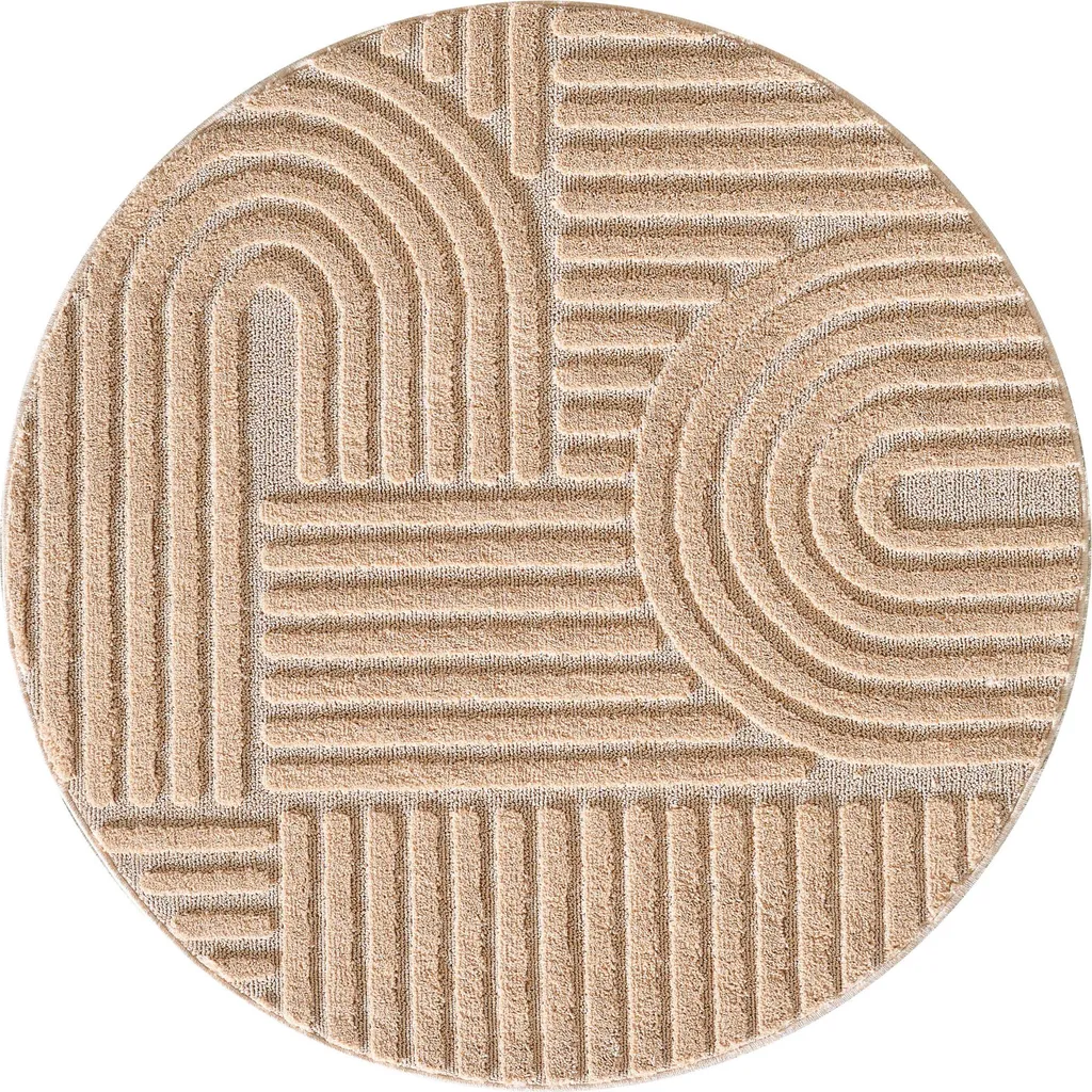 Tapis rond rose Ø 200cm Art à poils longs shaggy pour un salon chic