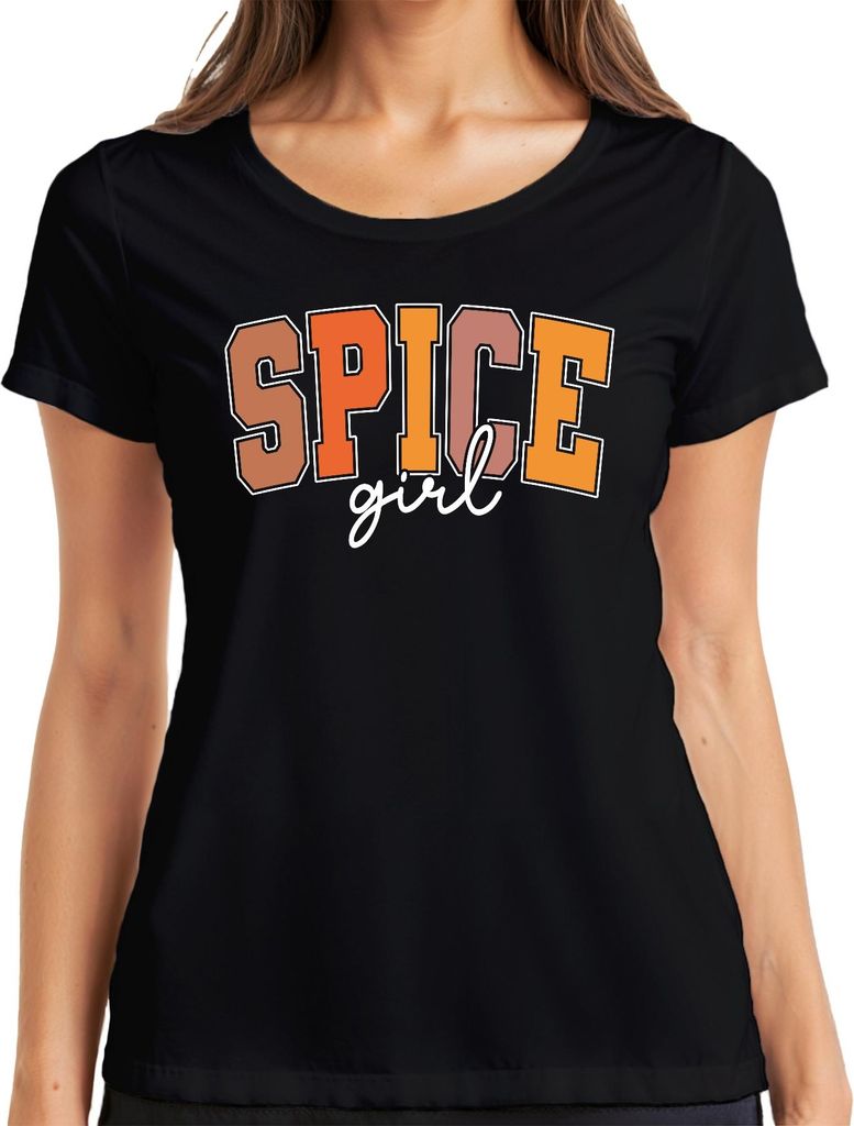 Spice girl Herbst Retro College Schrift Orange Braun Foodie cool Damen T-Shirt, Schwarz, S