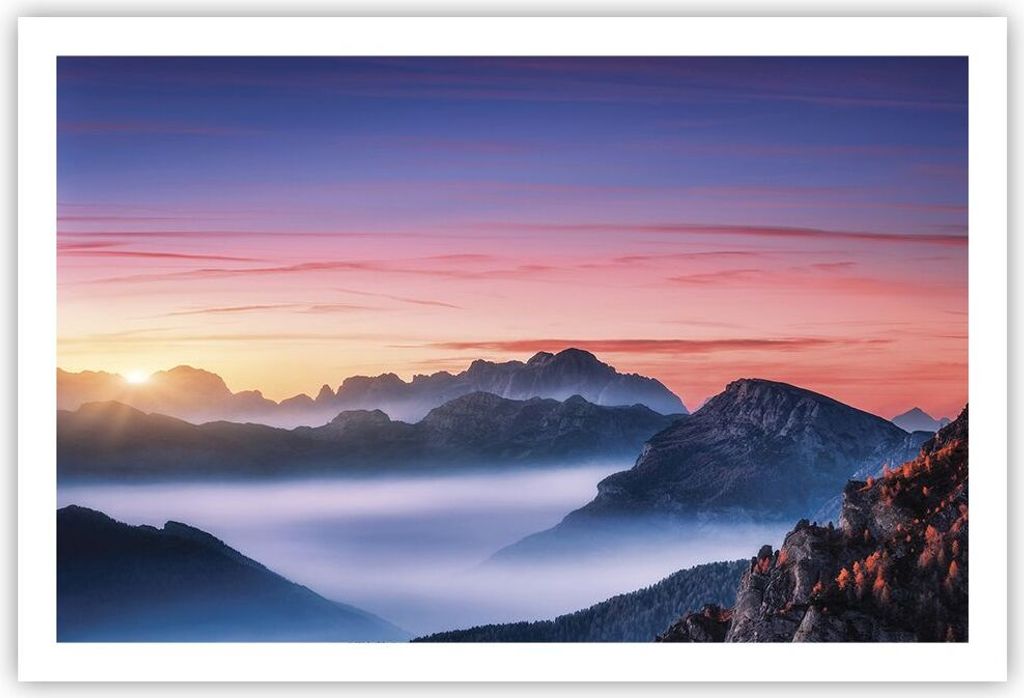 Poster - Poster ohne Rahmen - Westen Sonne Berge - 91,5x61 cm - Wand Bild - Wanddeko - Wandbilder - Kunstposter - Wandposter - Bilder - Kunstdruck ...