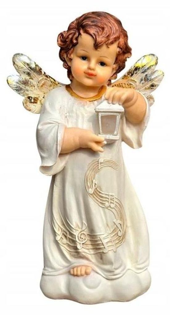 Art Sacrum Engel-Figur mit LED-Laterne, batteriebetrieben, beige, 30 cm