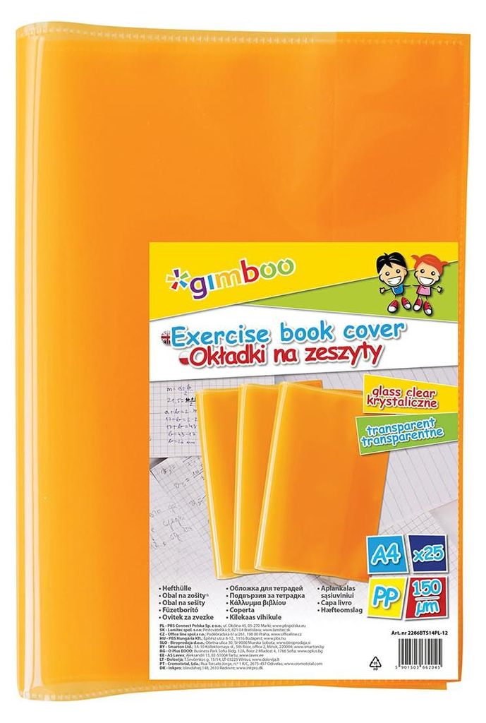 gimboo Hefthüllen Heftumschläge/ 25 Stück - 25er Packung/DIN A4/ Extra-Stark - 150 my aus PP/orange Transparent Klar/Kristallklar/Heftschoner f...