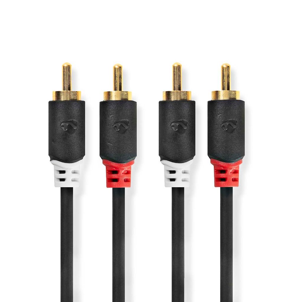 Stereo-Audiokabel | 2x RCA Hane | 2x RCA Hane | Guldplaterad | 1,00 m | Rund | Anthrazit | Låda