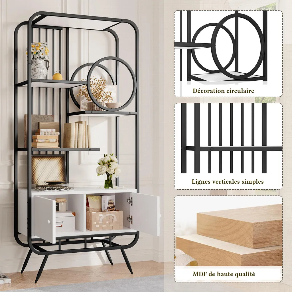 Bibliothèque Moderne à 3 Niveaux Structure Métal Design Épuré 180 cm - 6