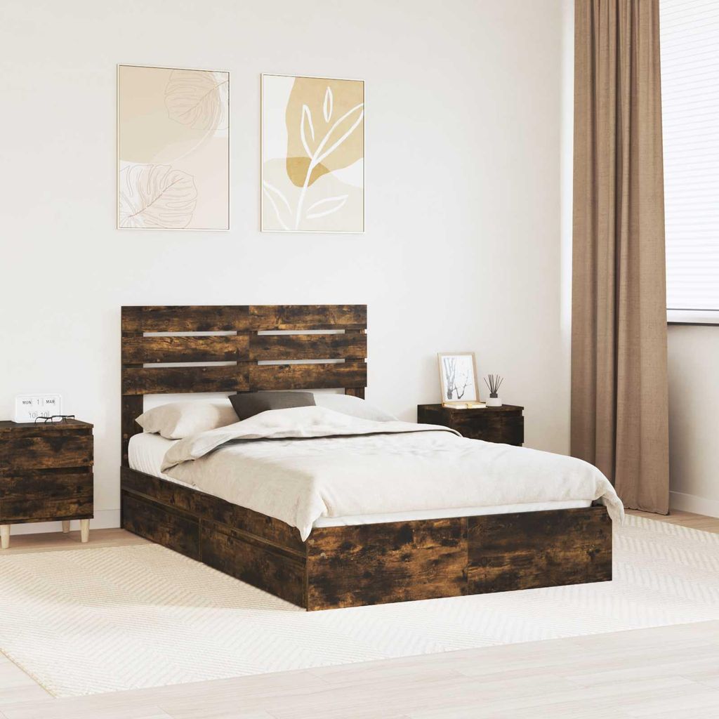 Design Jugendbett,Einzelbett - CLORIS - Bettrahmen/ Bettrahmen Geräucherte Eiche 120x200cm Holzwerkstoff - Klassische Betten 2025Neu 9189622