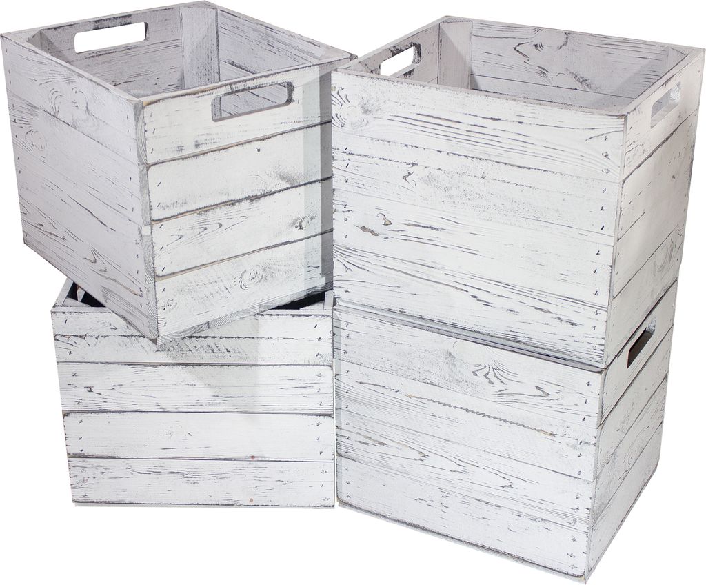 8er Set Holzkiste "Vintage" für Kallax Regale weiß/weiss 33cm x 37,5cm x 32,5cm Einlagekiste grau Kallax Obstkisten Weinkiste Expedit Einsatz
