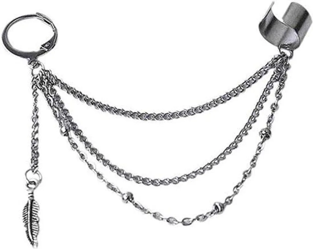Boucles d'oreilles feuille hypoallergéniques avec chaîne anti-nœuds