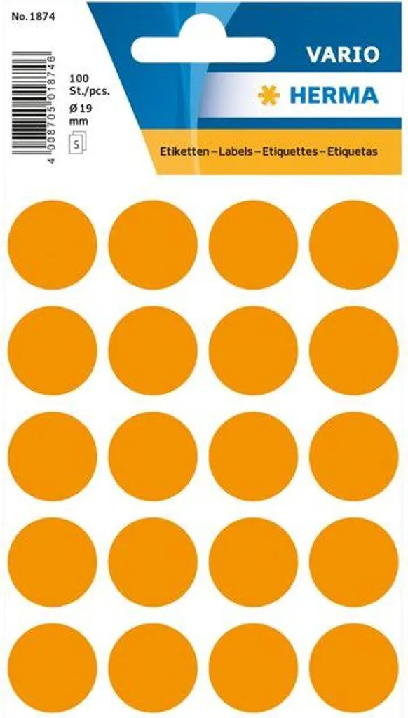 Etichette Rotonde Arancio Neon 19mm - Pack Industriale 10x100 Pezzi