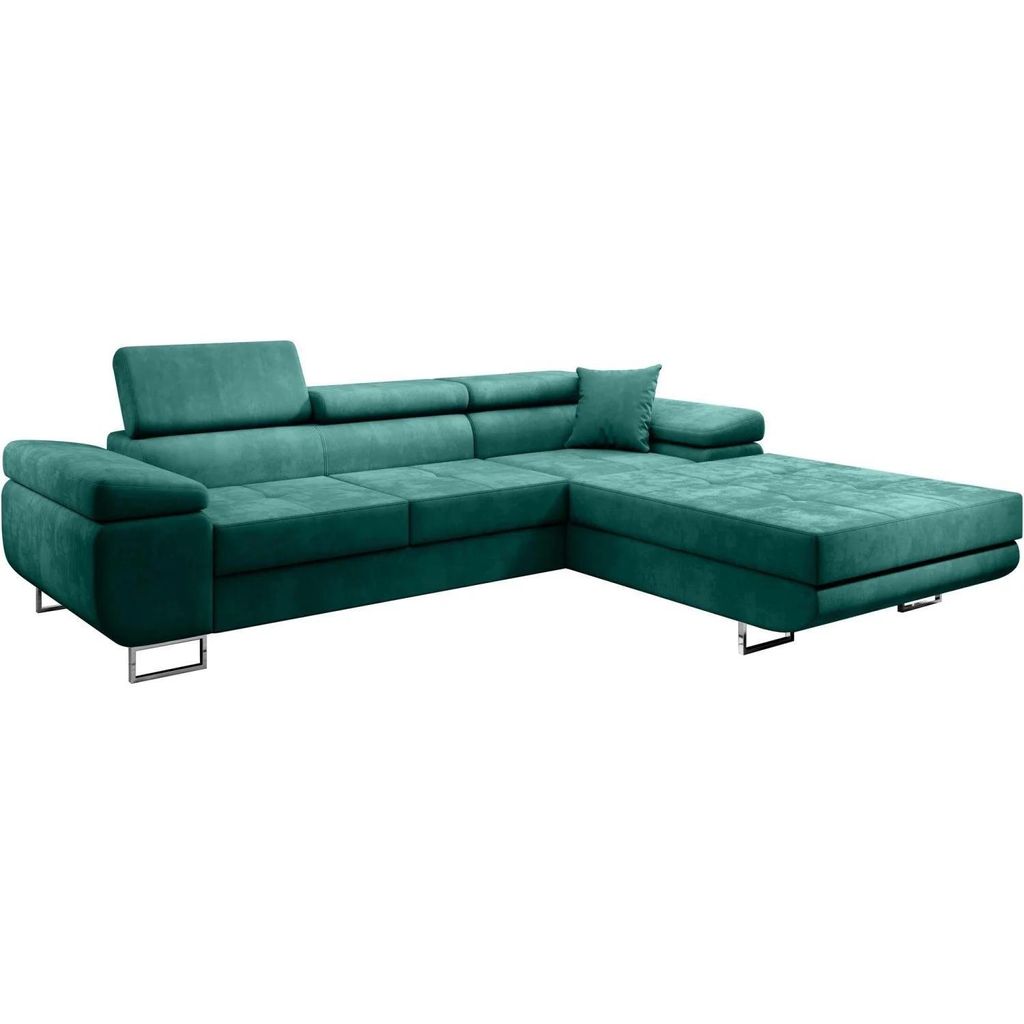 Beautysofa Ecksofa ALONS L-Form mit Schlaffunktion und Bettkasten Velour-Stoff in Flasches grün, Seite rechts