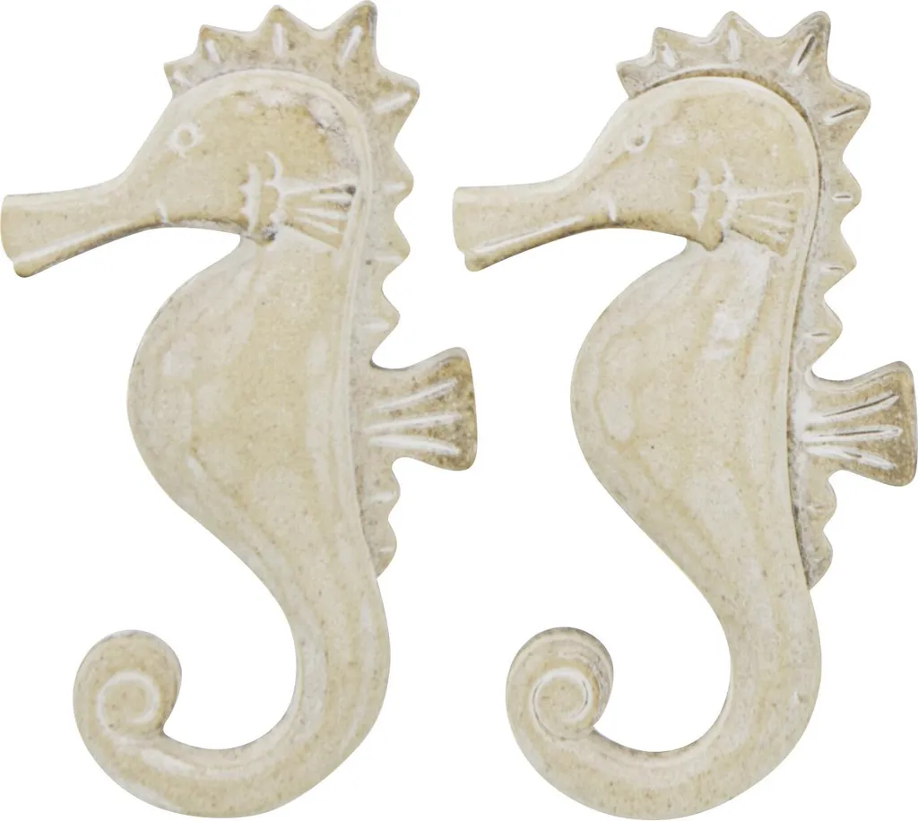 Hippocampe décoratif effet blanc délavé en MDF et corde - Lot de deux