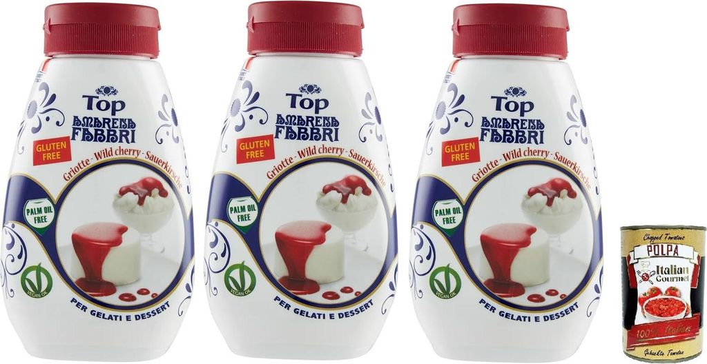 Fabbri top amarena, Gourmet Sauce Topping Amarena Schwarze Kirsche Süß-saure Kirschsauce zum Garnieren und Überziehen von Eis und Desserts 3x 22...