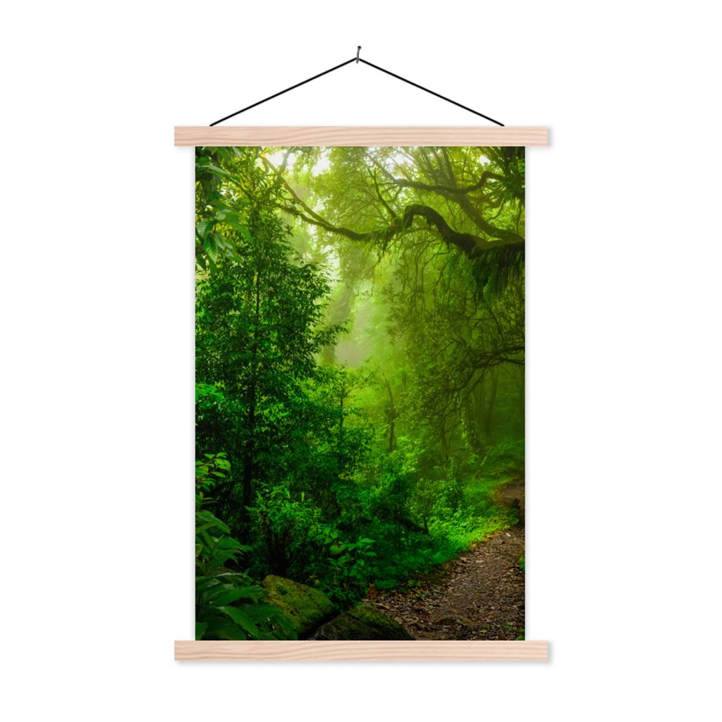 MuchoWow Textilposter Landschaft - Dschungel - Tropisch - Sonne - Grün 60x90 cm mit holzfarbenen Rahmen - Textil