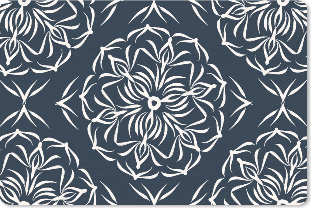 MuchoWow Schreibtischunterlage Muster - Blume - Dunkelblau 60x40 cm - XXL Mauspad - Großes Mauspad
