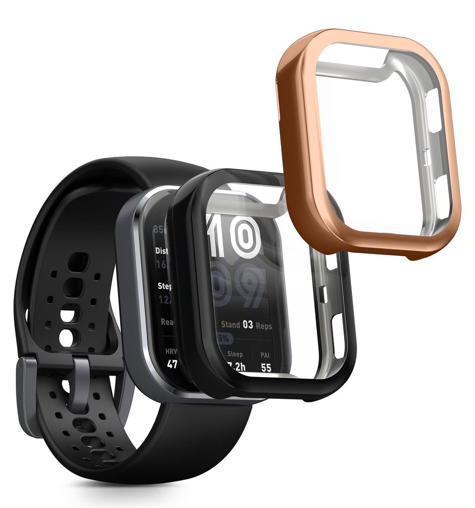 kwmobile 2x Silikon Hülle für Amazfit Bip 6 Schutzhülle - Fullbody Display Cover Set aus Silikon - Schwarz Schwarz Rosegold