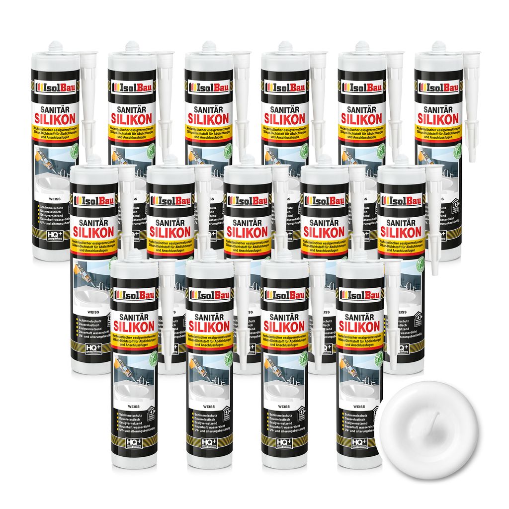 Isolbau Sanitär Silikon 15 x 300 ml Weiß - Hochelastischer Produktbild 