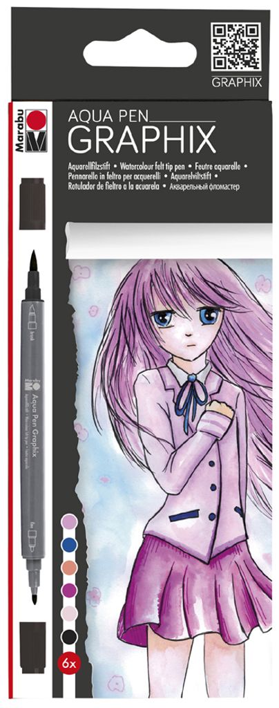 Marabu Aquarellfasermaler "GRAPHIX" MA KE MANGA 6er Kartonetui