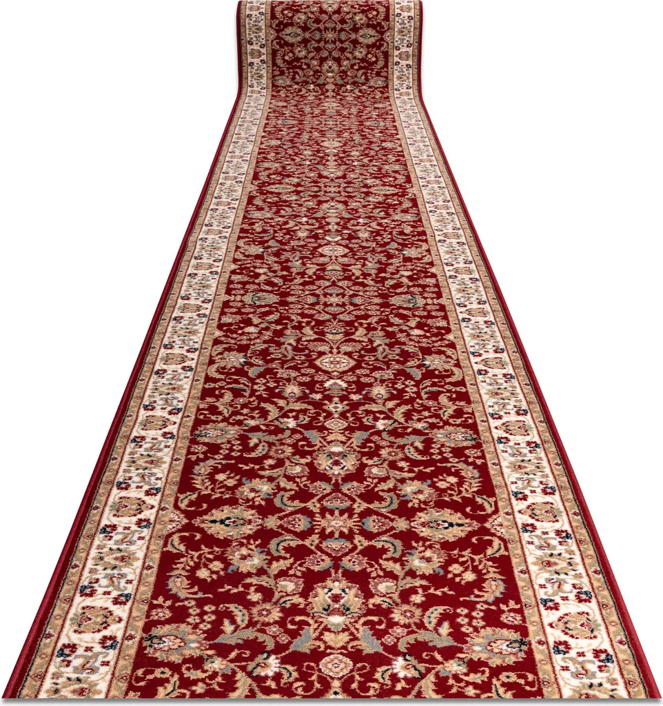 Grand chemin de table en laine à fleurs rouge et beige 100x150 cm Chic