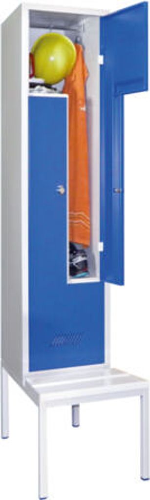 Z-Kleiderschrank m. Sitzbankuntergestell - Höhe 215 cm - 2 Fächer - Drehriegel - lichtgrau/reinorange