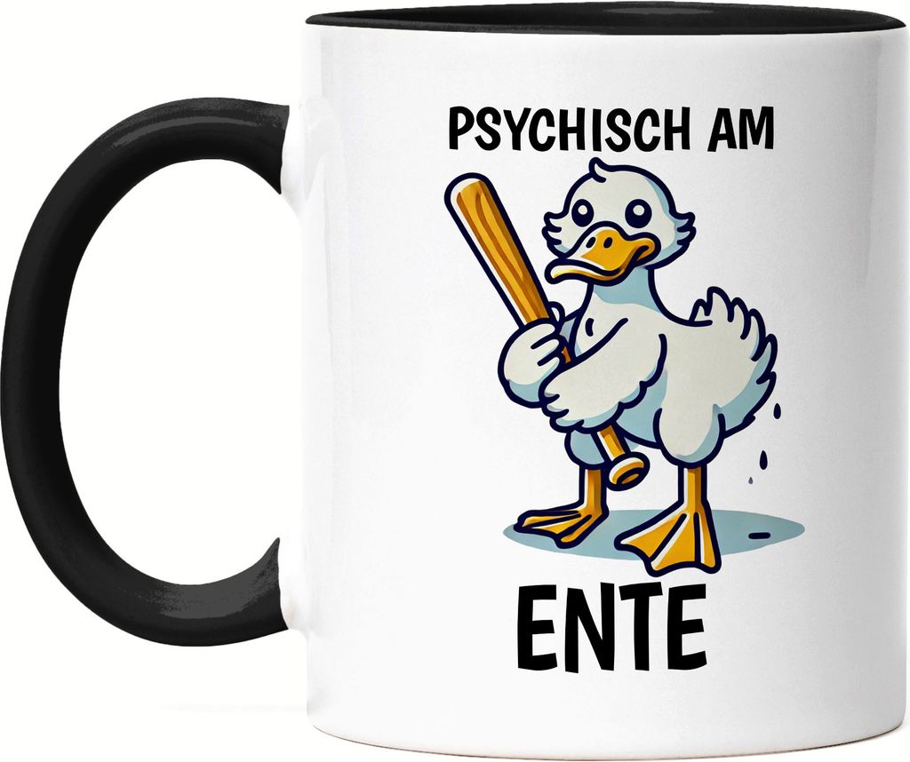 Psychisch am Ente Tasse schwarz lustig Humor Ente Spruch witzig Geschenk