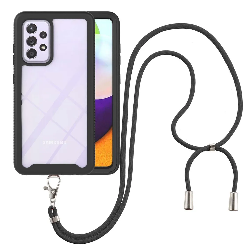 Case Samsung A52 Trasparente con Neck Strap - TPU Shockproof Nero