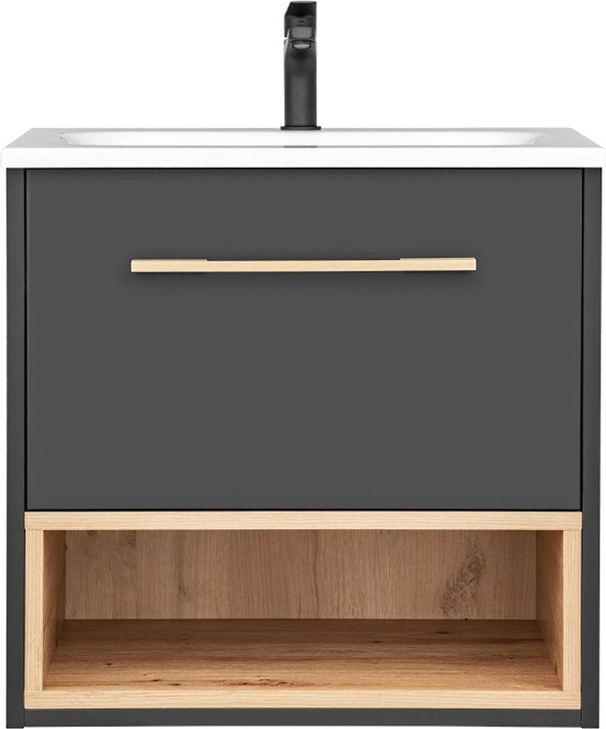 Badezimmer Waschtisch BOLOGNA-56 in anthrazit mit Artisan Eiche Nb., B/H/T: ca. 61/58,8/46 cm