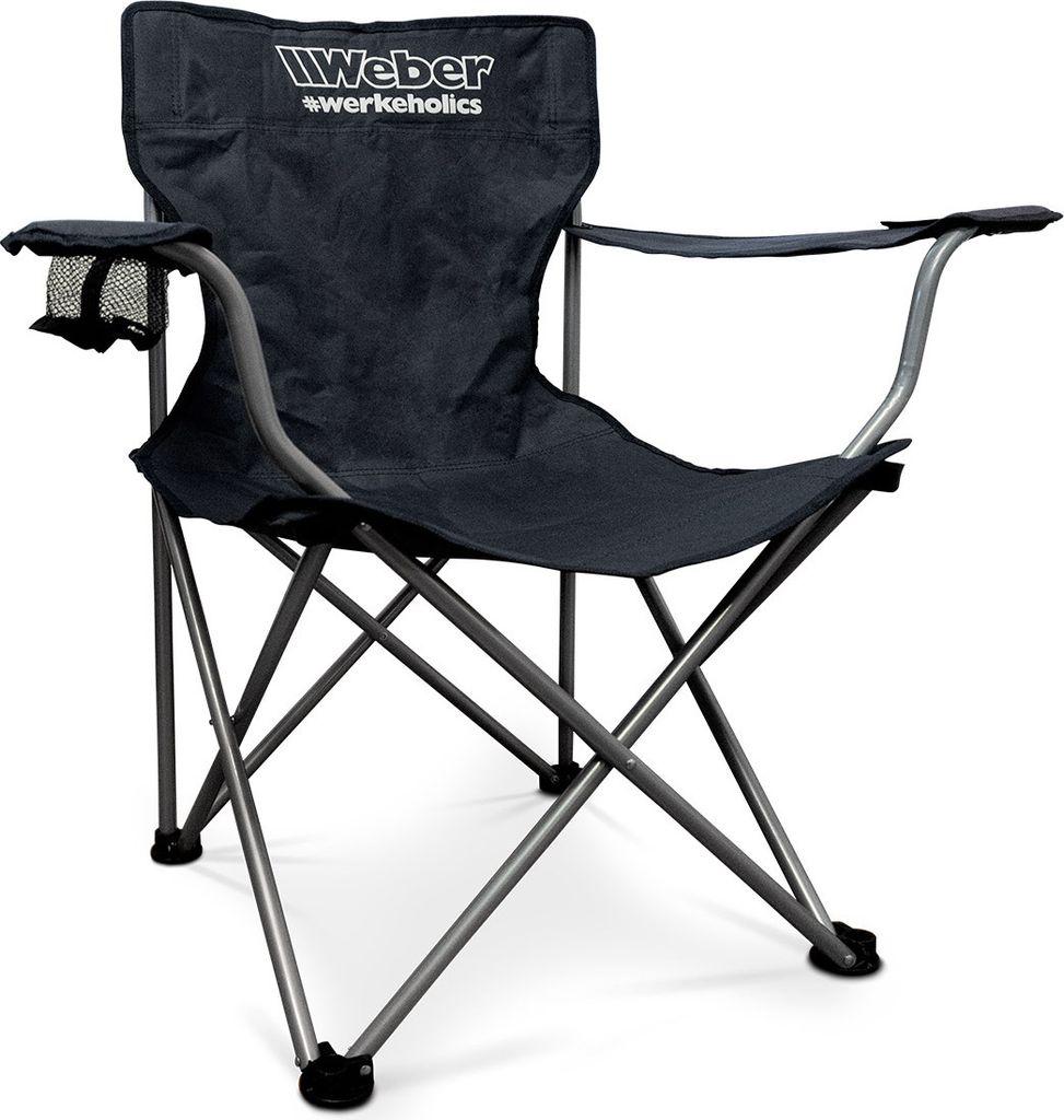 Weber Campingstuhl Schwarz klappbar – Faltstuhl mit Flaschenhalter & Tragetasche – belastbar bis 120 kg - ideal für Camping, Festival & Garten