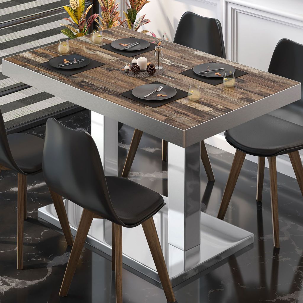 BM | Bistrotisch | B:T:H 130 x 80 x 77 cm | Vintage Old / Edelstahl | Rechteckig | Edelstahl Rand | Bistro Tisch Esstisch
