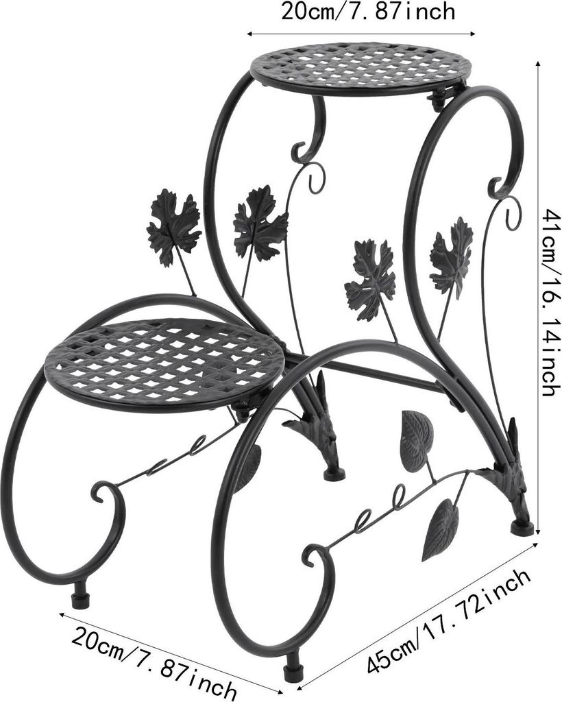 Blumenständer 2er-Set - Metall Pflanzenregal - 2 Ebenen - Vintage Stil - 45×20×41 cm - Montage erforderlich - Schwarz
