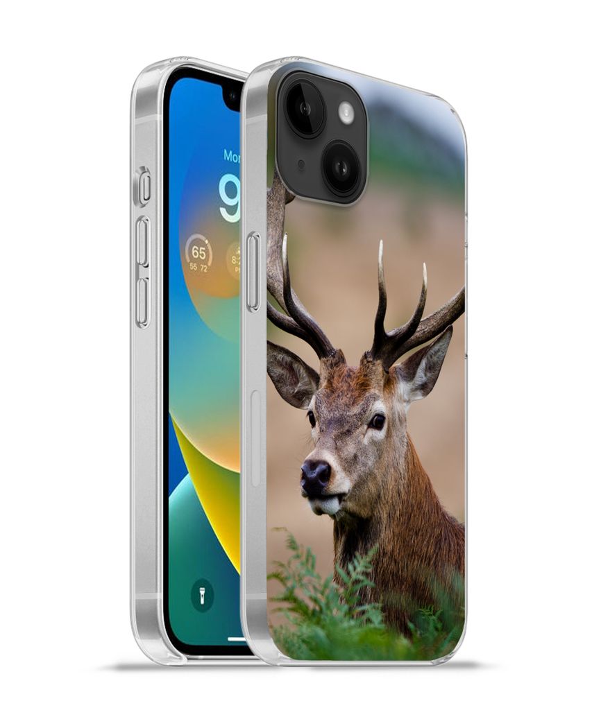 MuchoWow Handyhülle Schutzhülle Hülle für Apple iPhone 14 Plus - Soft case Hirsche - Farne - Natur Silikon Softcase Handy Hülle - Abbildung