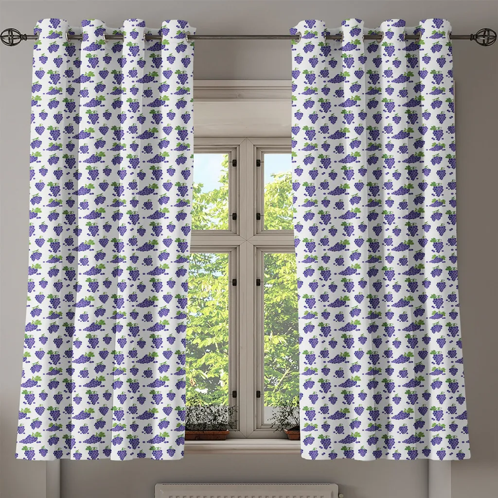 ABAKUHAUS Tenda con occhielli Weinberg, simpatiche icone di frutta che riproducono un succulento design organico e gustoso ispirato alla vita in una casetta di campagna, tende decorative a 2 pannelli, 280 cm x 245 cm, viola e verde - 2