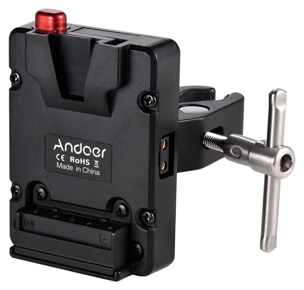 Andoer Mini Nano V-Lock Mount Akku Netzteil Adapterplatte mit Zangenklemme fuer Mini V-Mount Akku