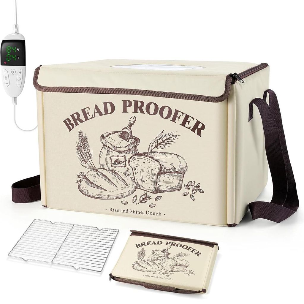 Brot Gärbox elektrisch, Teig Gärschrank mit 3-seitiger Heizung, Temperaturregelung 10–45°C, Timer & NTC Sensor, klappbar