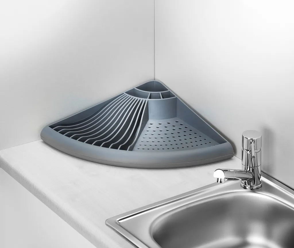 Egouttoir à vaisselle d'angle 2 niveaux - Support inox avec porte-couvert
