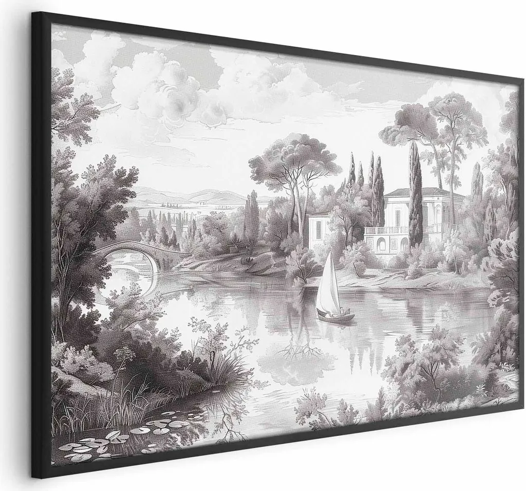Poster 60x40 Vintage con Cornice Nera - Paesaggio Retrò Senza Margine