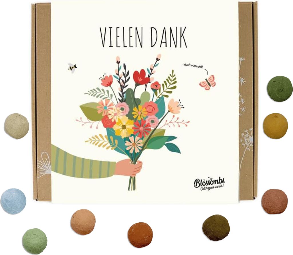 Blossombs Samenbomben Geschenkbox Medium - Blumen Geschenk mit 9 Samenbomben - Vielen Dank