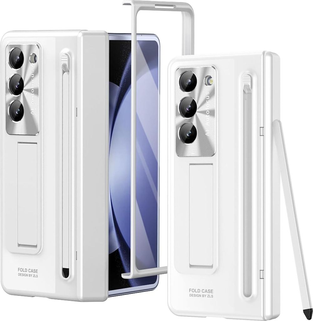 Handyhülle für Samsung Galaxy Z Fold 6 mit S Pen und Stiftablage, Displayschutzfolie, Scharnierschutz, Stoßfest Ständer Schutzhülle Weiß