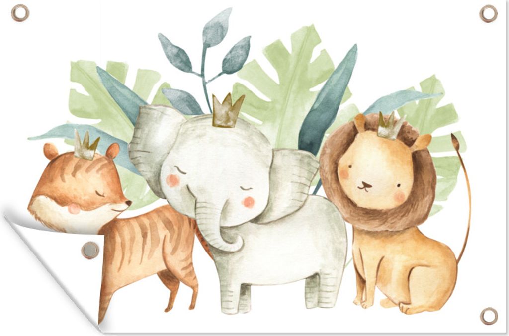 MuchoWow 90x60 cm Outdoor-Poster Gartendeko Sichtschutz Garten Poster für den Garten Dschungel - Elefant - Fuchs - Löwe